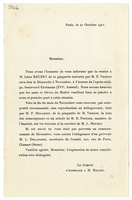 Lettera di Comite d'hommage a M. Heuzey